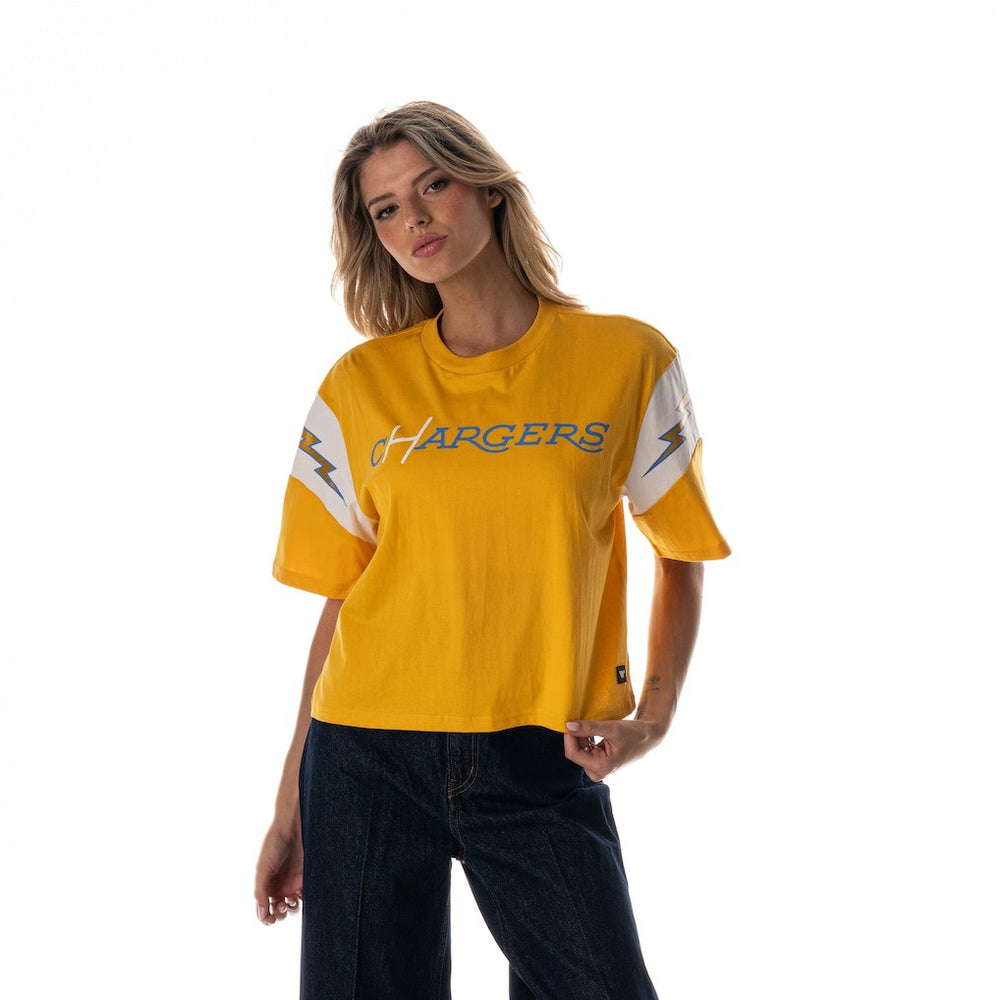 NFL Los Angeles Chargers The Wild Collective Women's Charger Power Contrast Sleeve Insert T-Shirt