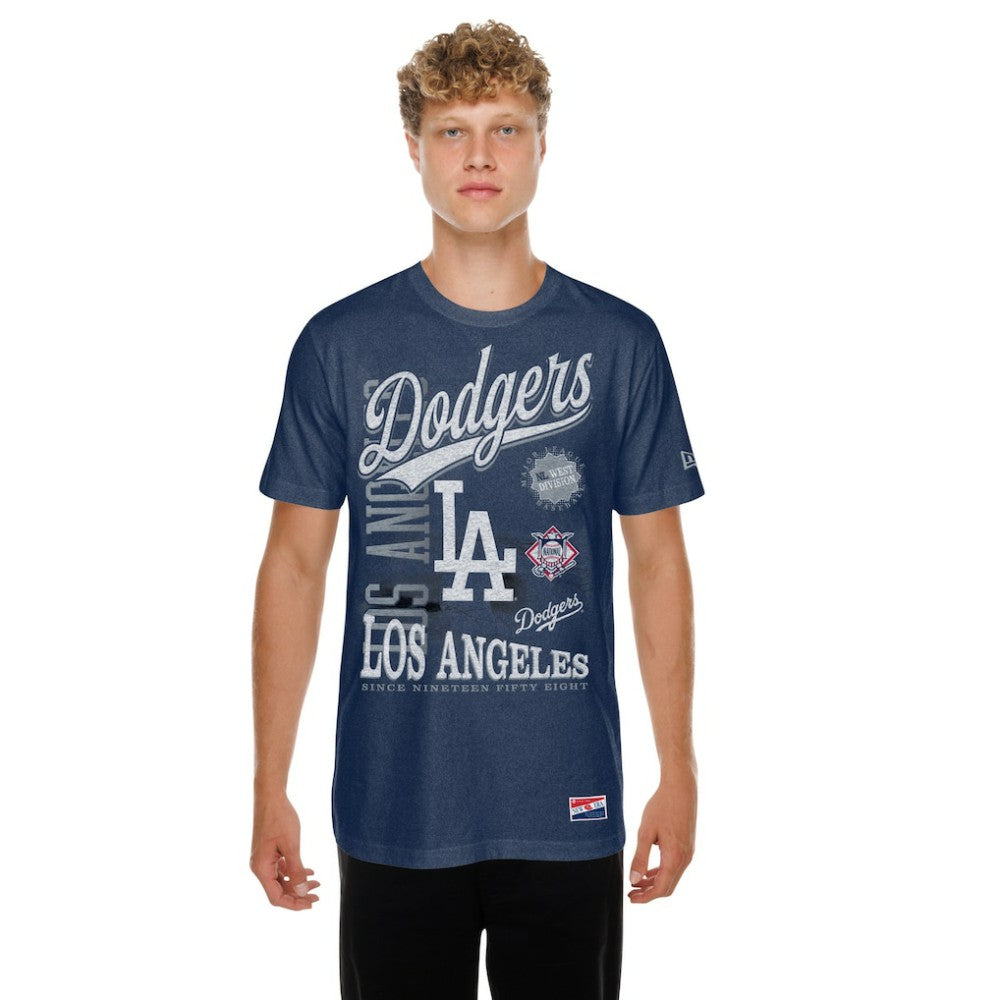 Los Angeles Dodgers  Oversized Throwback Distressed T-Shirt - Navy | New Era