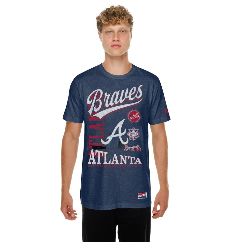 Atlanta Braves  Oversized Throwback Distressed T-Shirt - Navy | New Era