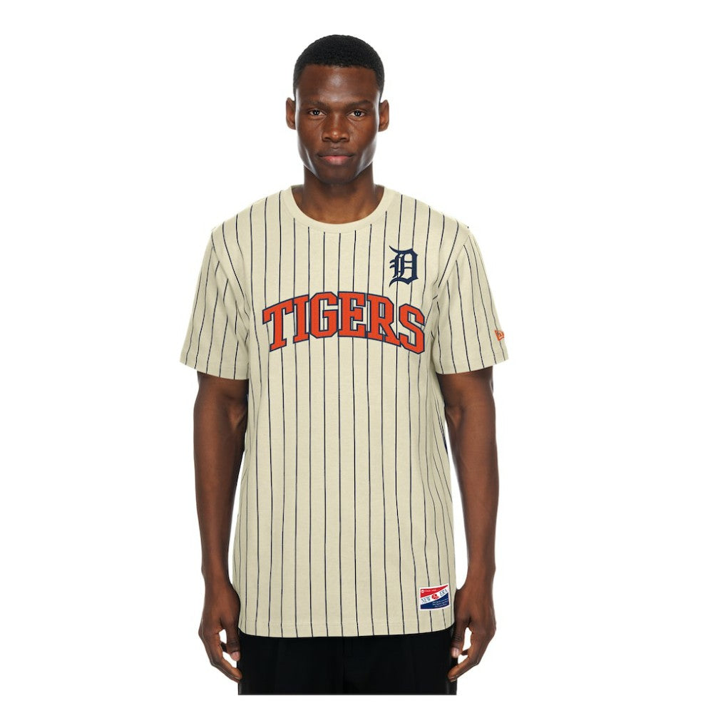 Detroit Tigers Throwback Meshback Pinstripe T-Shirt - Cream | New Era