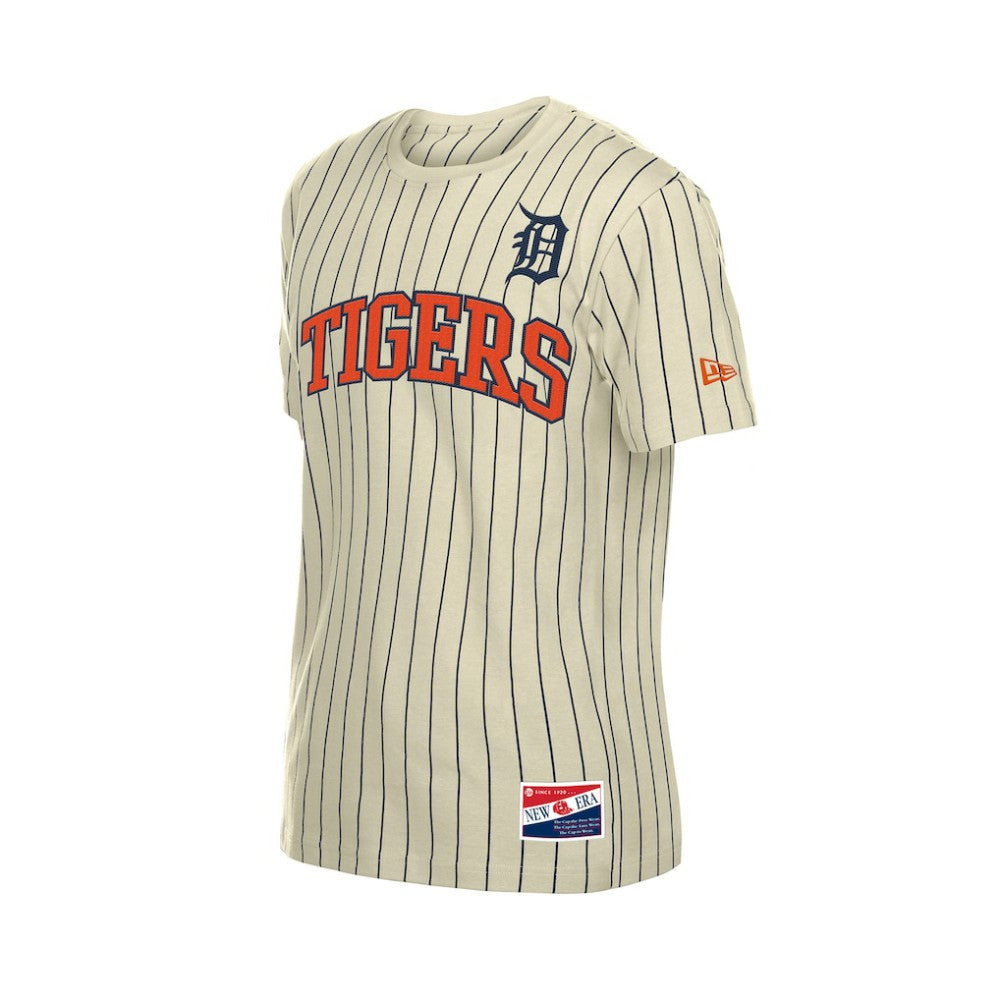 Detroit Tigers Throwback Meshback Pinstripe T-Shirt - Cream | New Era