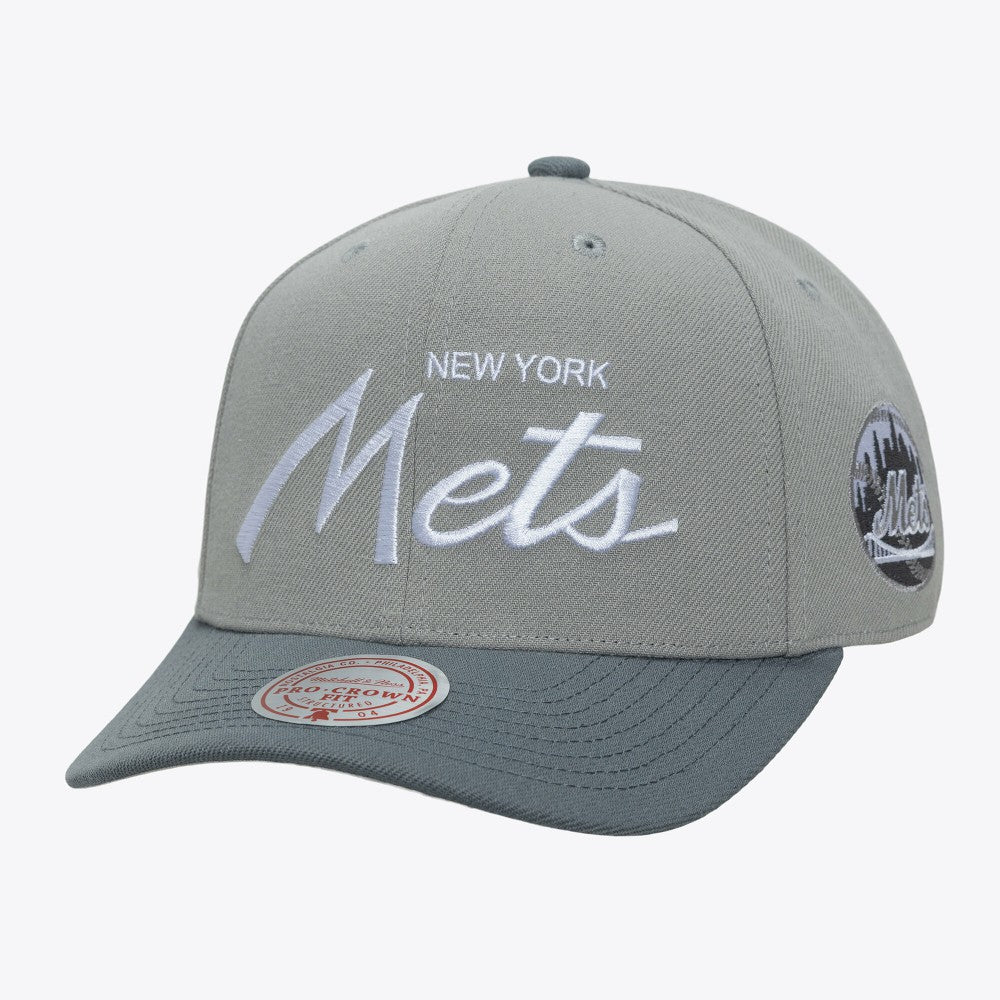 New York Mets Thunderstorm Head Coach Pro-Crown Adjustable Hat - Gray | Mitchell & Ness