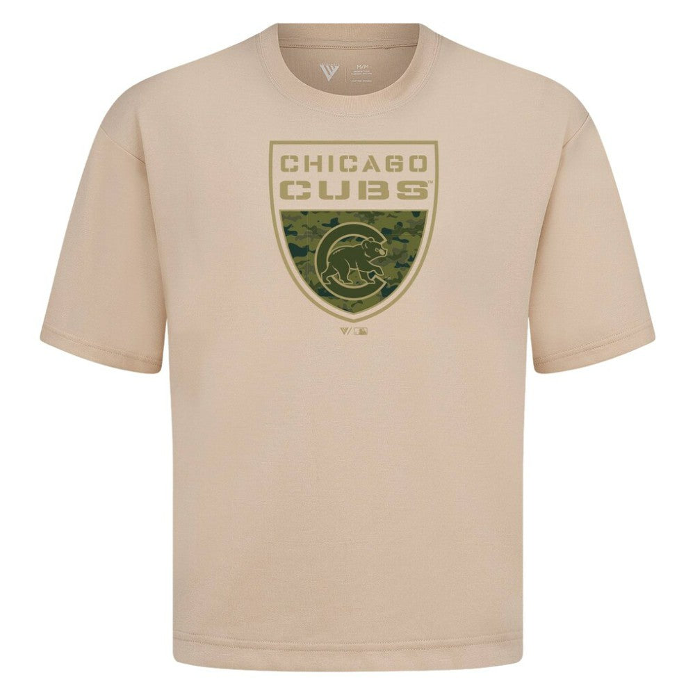 Chicago Cubs Levelwear Oversized Luxe Signature Knit Buckler T-Shirt - Khaki