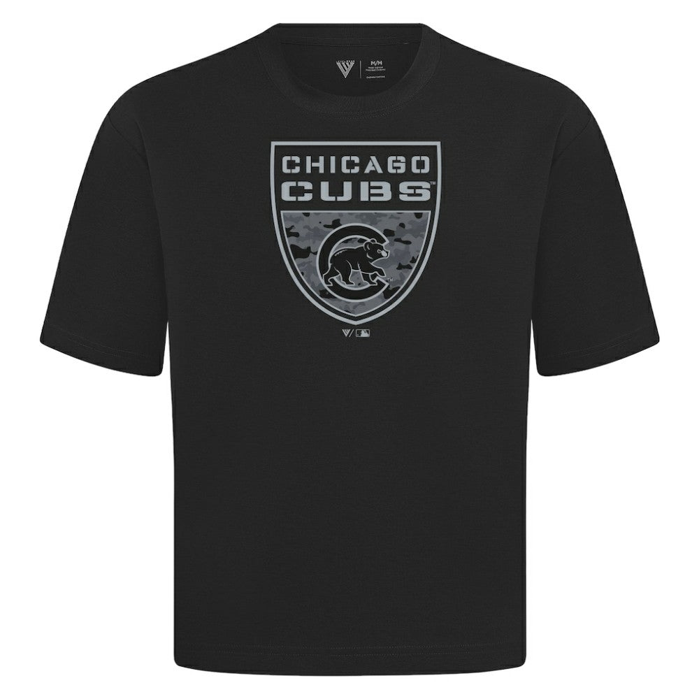 Chicago Cubs Levelwear Oversized Luxe Signature Knit Buckler T-Shirt - Black