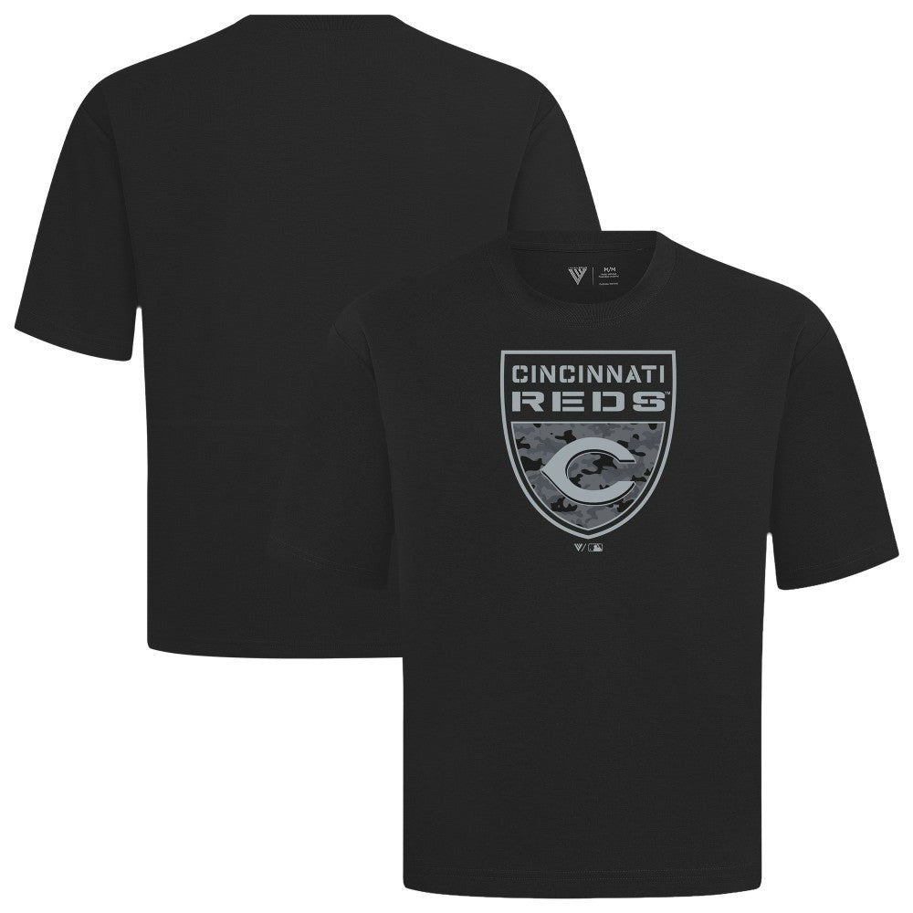 Cincinnati Reds Levelwear Oversized Luxe Signature Knit Buckler T-Shirt - Black