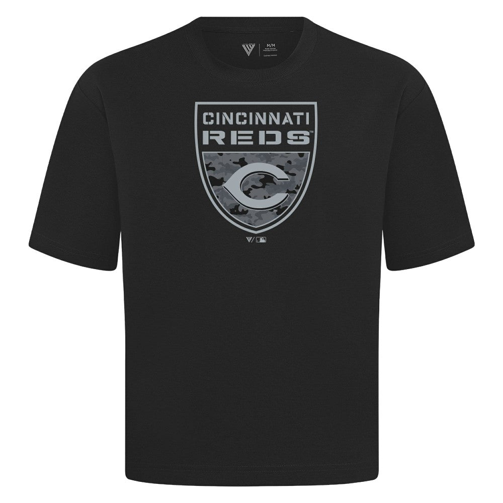 Cincinnati Reds Levelwear Oversized Luxe Signature Knit Buckler T-Shirt - Black