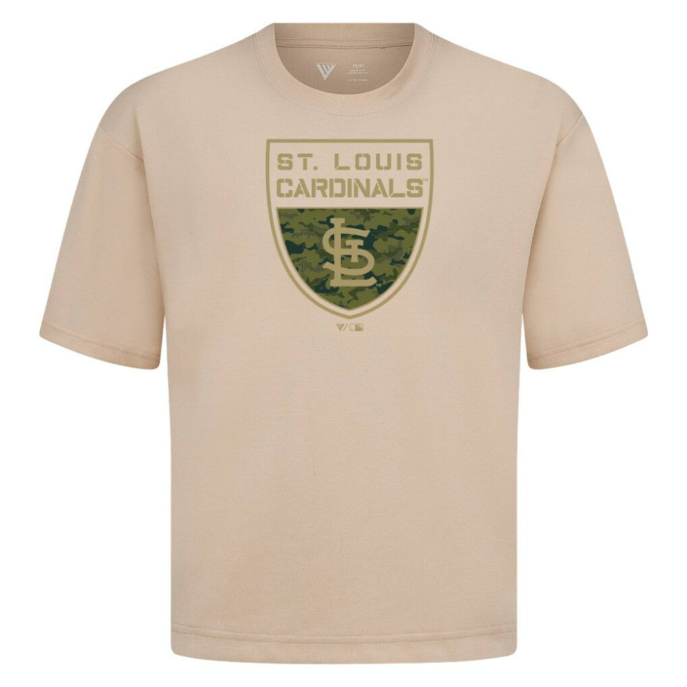 St. Louis Cardinals Levelwear Oversized Luxe Signature Knit Buckler T-Shirt - Khaki