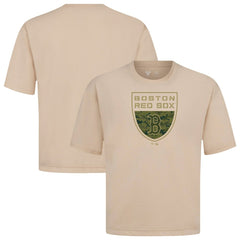 Boston Red Sox Levelwear Oversized Luxe Signature Knit Buckler T-Shirt - Khaki