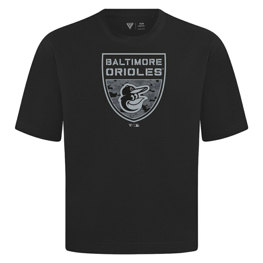 Baltimore Orioles Levelwear Oversized Luxe Signature Knit Buckler T-Shirt - Black