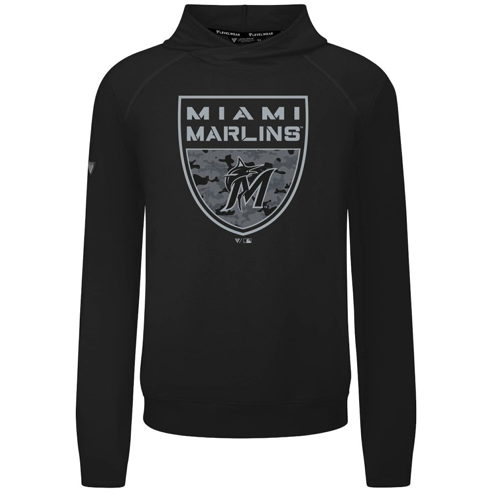 Miami Marlins Levelwear Mandate Buckler Tri-Blend Pullover Hoodie - Black