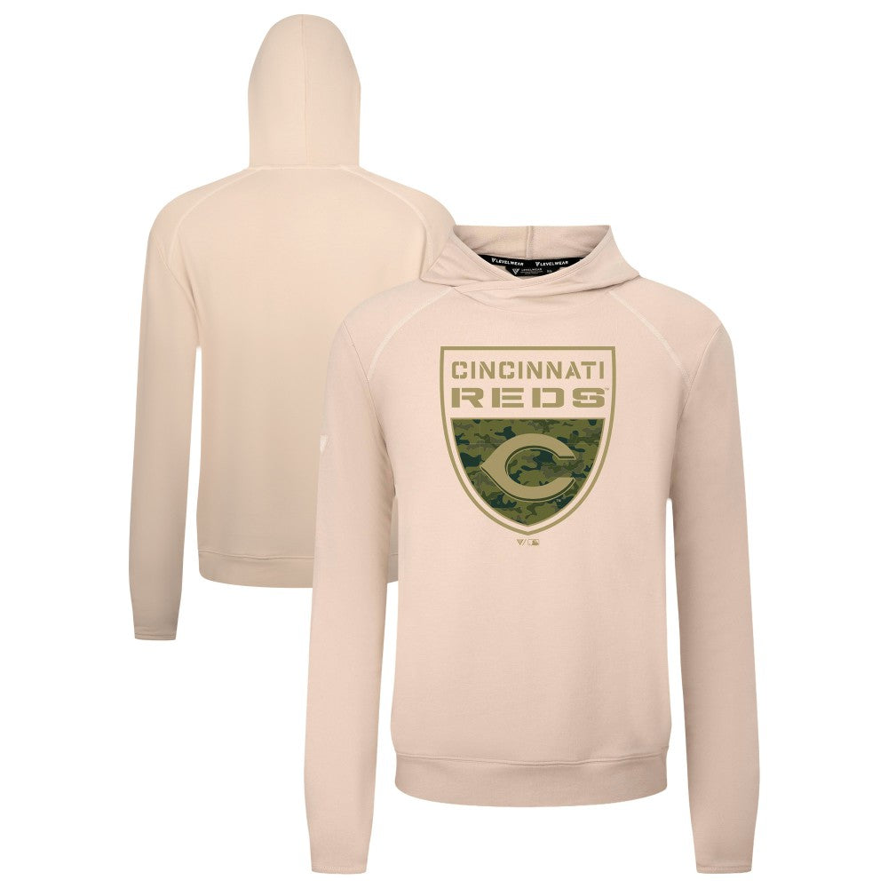 Cincinnati Reds Levelwear Mandate Buckler Tri-Blend Pullover Hoodie - Khaki
