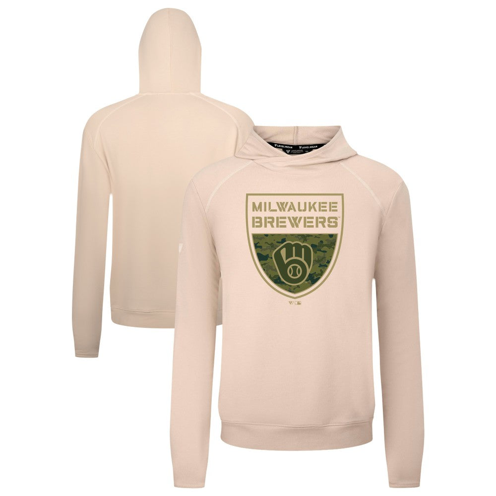 Milwaukee Brewers Levelwear Mandate Buckler Tri-Blend Pullover Hoodie - Khaki