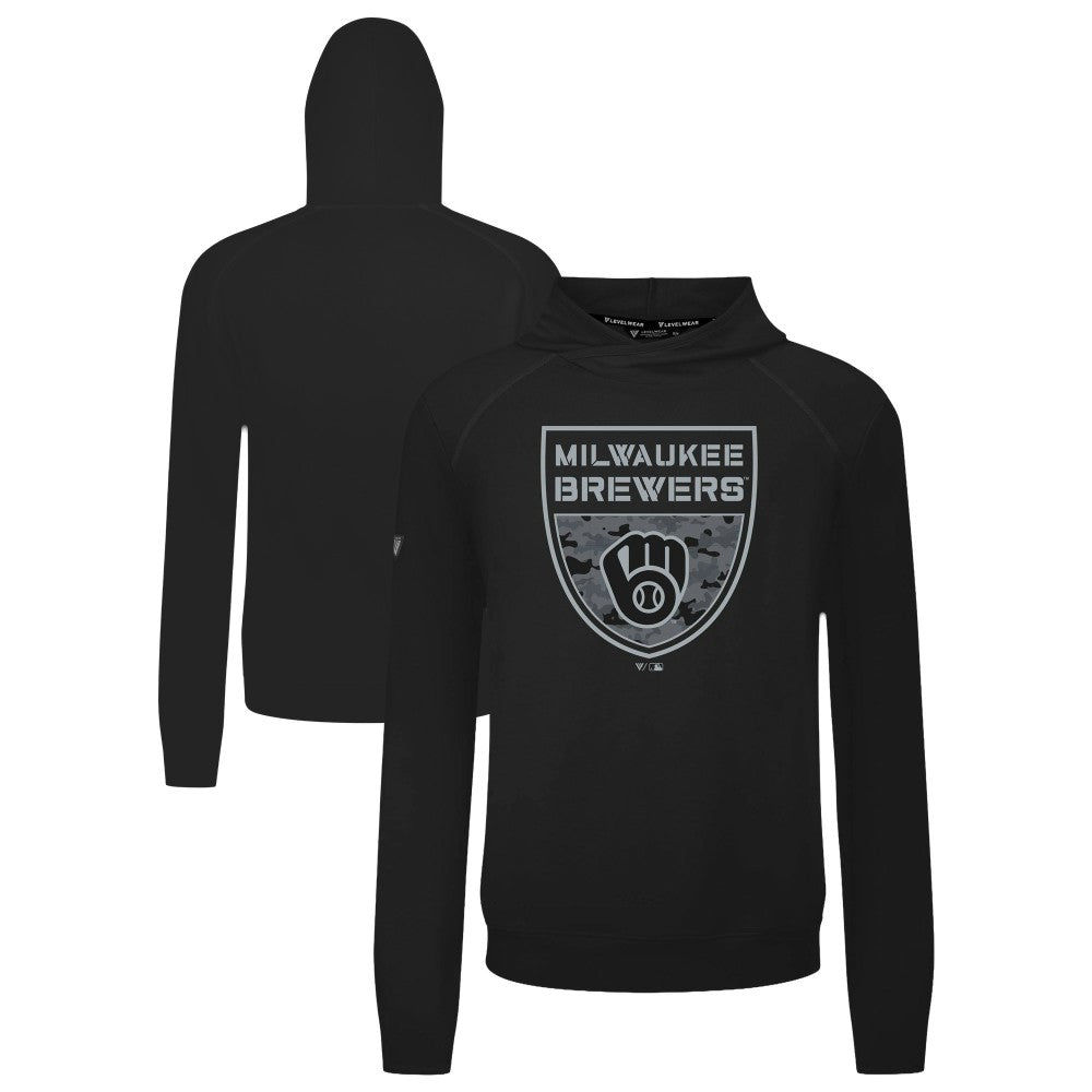 Milwaukee Brewers Levelwear Mandate Buckler Tri-Blend Pullover Hoodie - Black