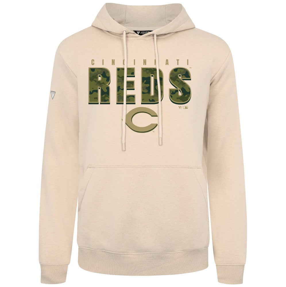Cincinnati Reds Levelwear Podium Protect Pullover Hoodie - Khaki