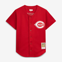 Deion Sanders Cincinnati Reds Cooperstown Mesh Batting Practice Button-Up Jersey - Red | Mitchell & Ness