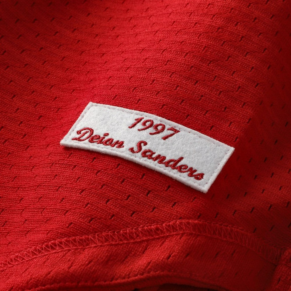 Deion Sanders Cincinnati Reds Cooperstown Mesh Batting Practice Button-Up Jersey - Red | Mitchell & Ness