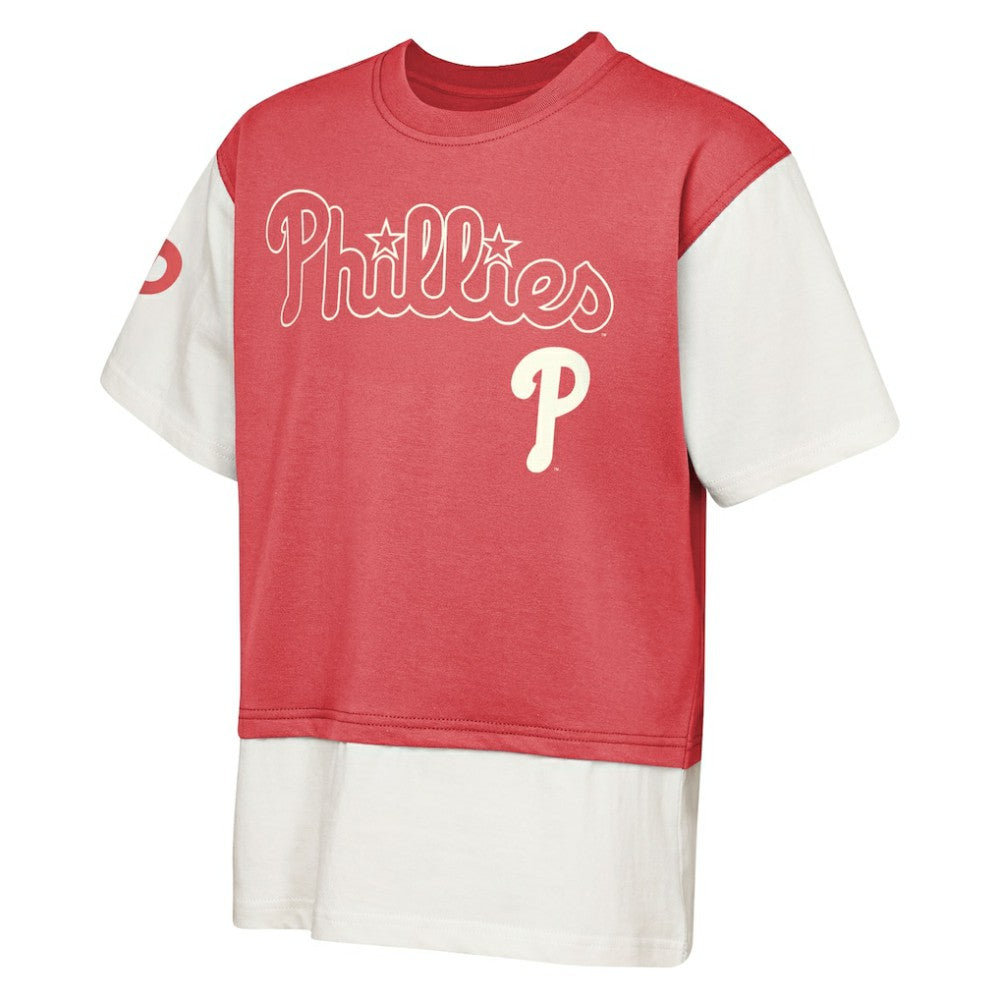 Philadelphia Phillies Outerstuff Youth Ultimate Pastels Premium Double Run T-Shirt - Red/Cream