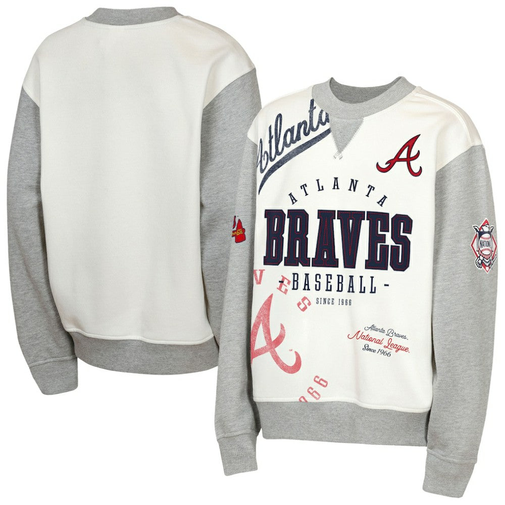 Atlanta Braves Outerstuff Youth Big League Power Hit Fleece Sweatshirt - Cream/Gray
