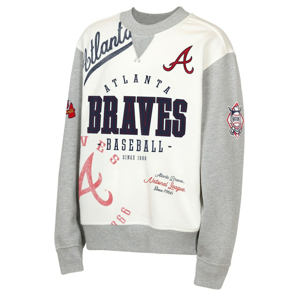 Atlanta Braves Outerstuff Youth Big League Power Hit Fleece Sweatshirt - Cream/Gray