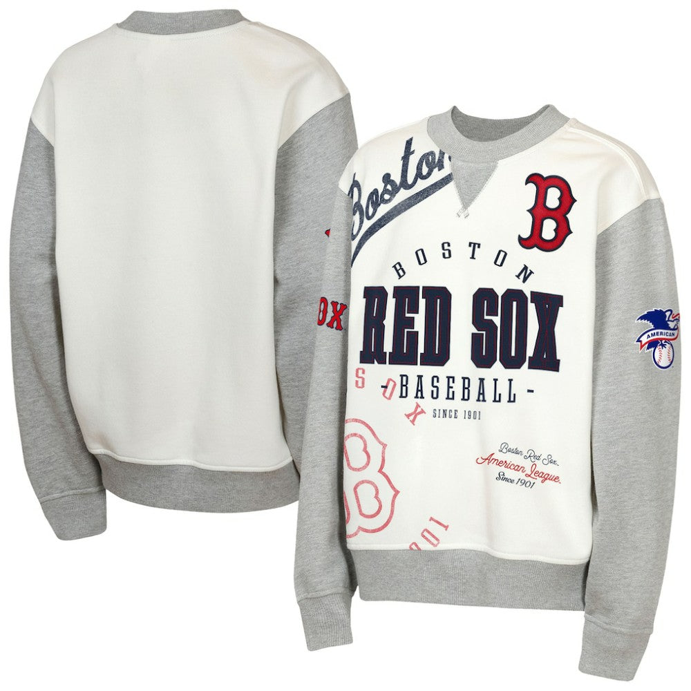 Boston Red Sox Outerstuff Youth Big League Power Hit Fleece Sweatshirt - Cream/Gray