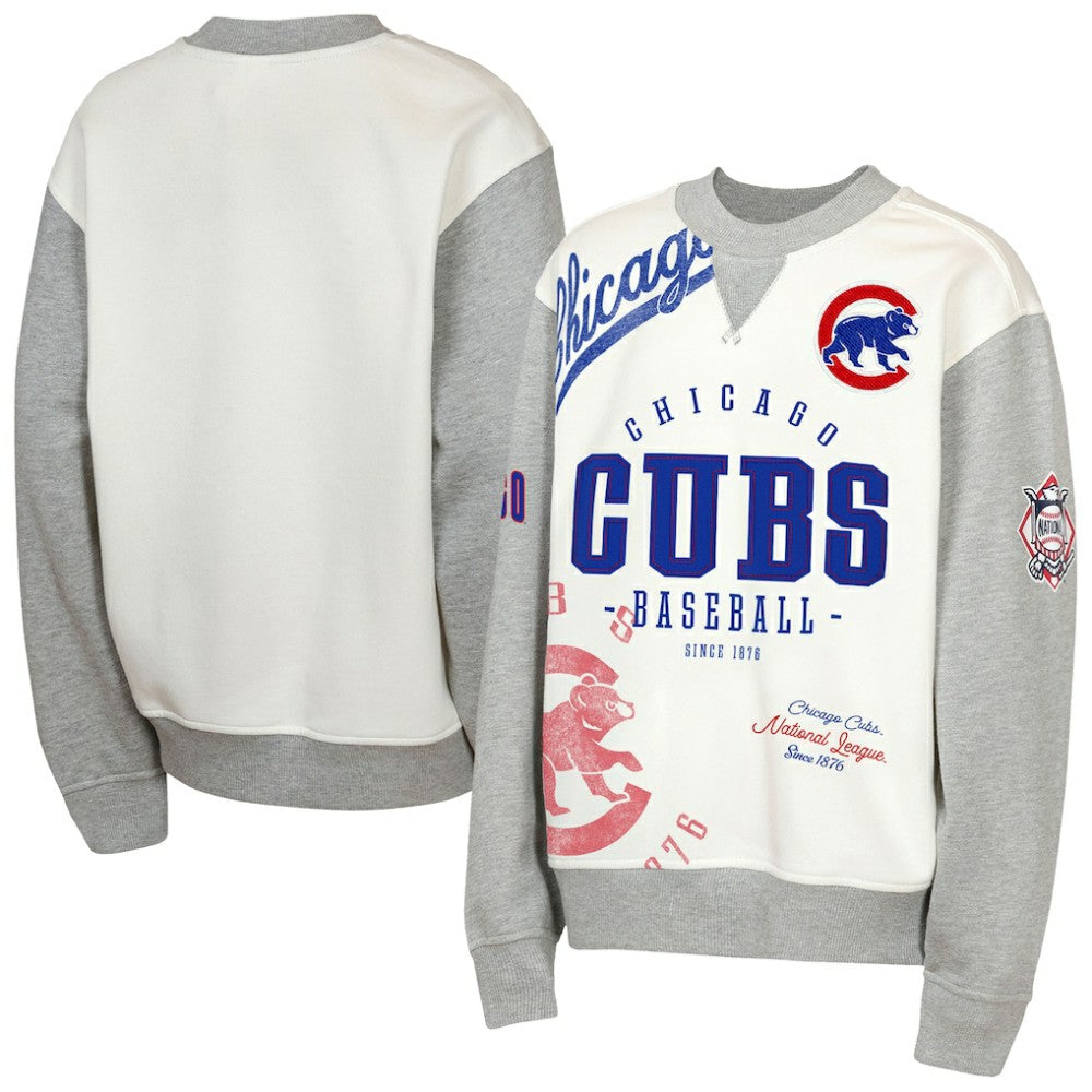 Chicago Cubs Outerstuff Youth Big League Power Hit Fleece Sweatshirt - Cream/Gray