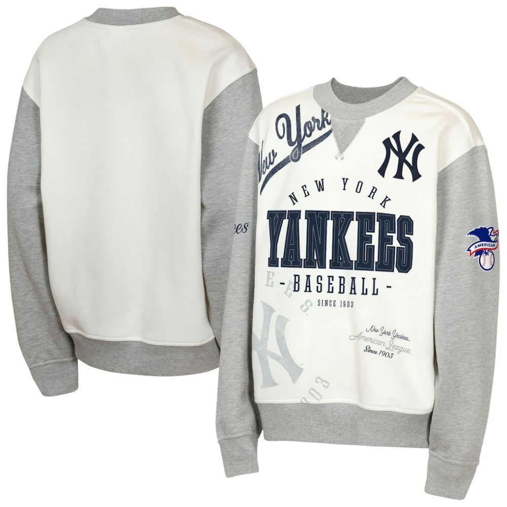 New York Yankees Outerstuff Youth Big League Power Hit Fleece Sweatshirt - Cream/Gray