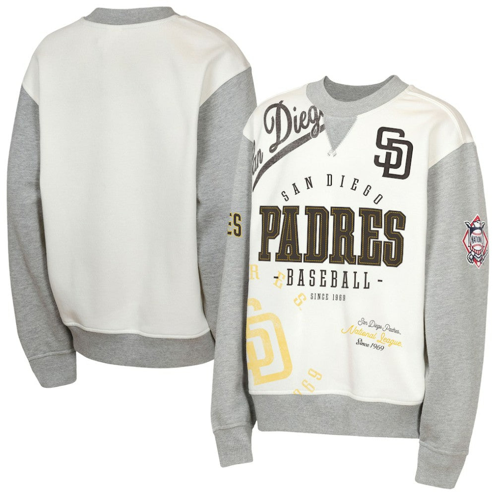 San Diego Padres Outerstuff Youth Big League Power Hit Fleece Sweatshirt - Cream/Gray