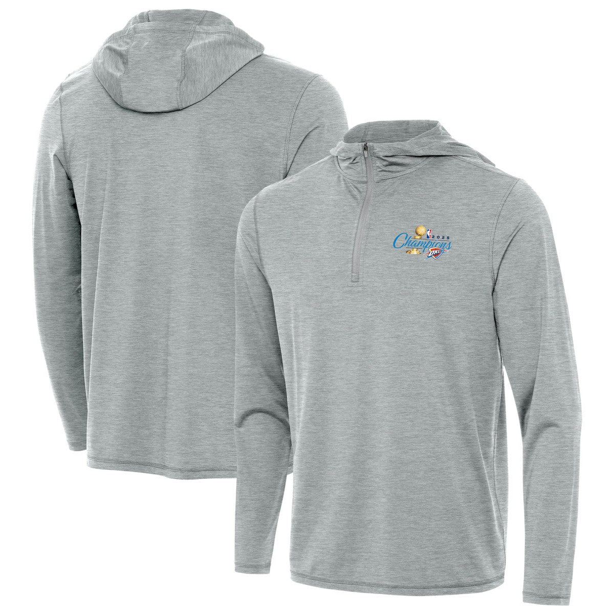 Oklahoma City Thunder Antigua 2025 NBA Finals Champions Tidy Quarter-Zip Hoodie - Heather Gray outlet
