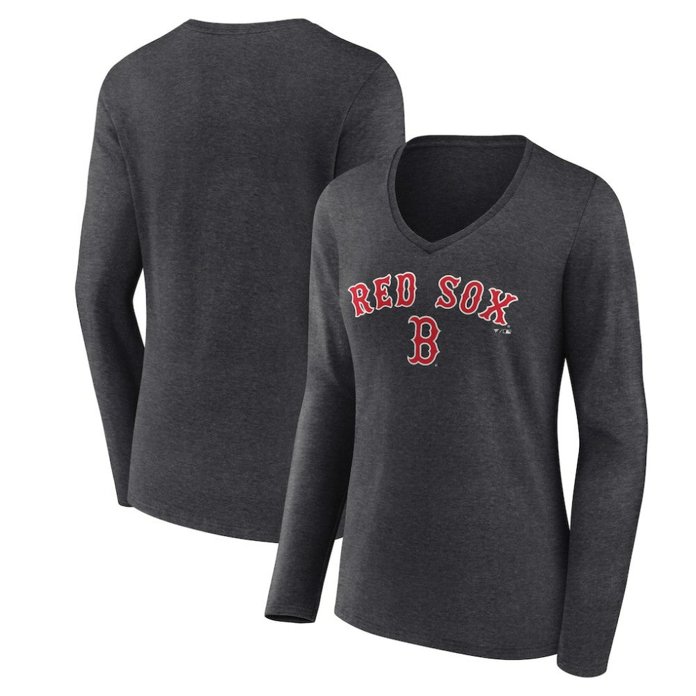 Boston Red Sox Women's Team Lockup Long Sleeve V-Neck T-Shirt - Charcoal