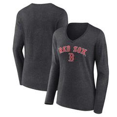 Boston Red Sox Women's Team Lockup Long Sleeve V-Neck T-Shirt - Charcoal