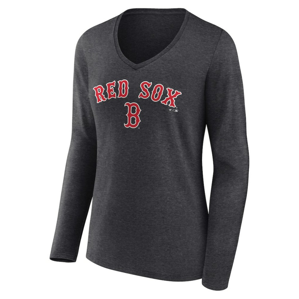 Boston Red Sox Women's Team Lockup Long Sleeve V-Neck T-Shirt - Charcoal