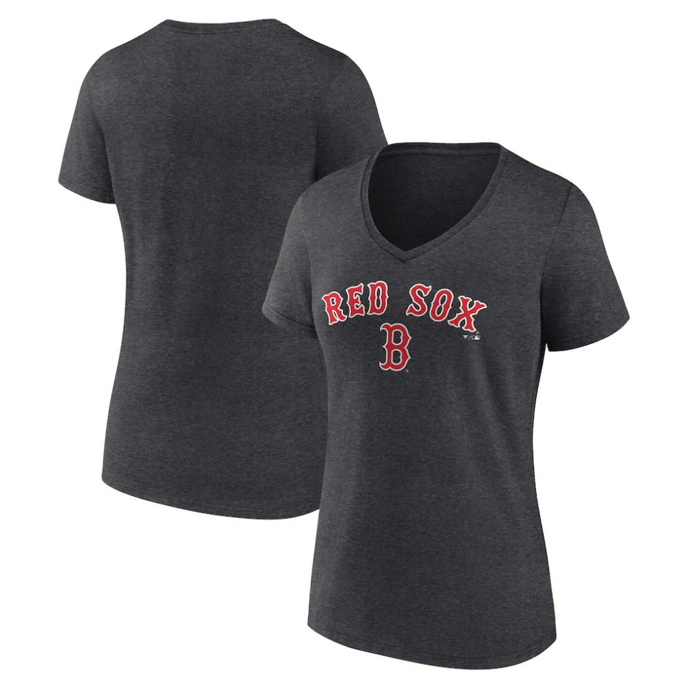 Boston Red Sox Women's Team Lockup V-Neck T-Shirt - Charcoal