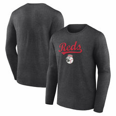 Cincinnati Reds Team Lockup Long Sleeve T-Shirt - Charcoal