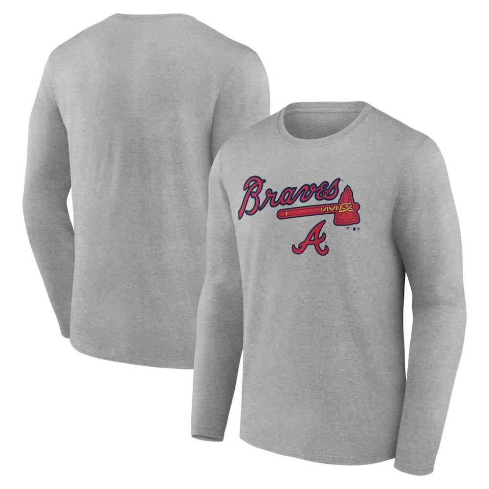 Atlanta Braves Team Lockup Long Sleeve T-Shirt - Gray