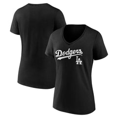 Los Angeles Dodgers Women's Team Lockup V-Neck T-Shirt - Black