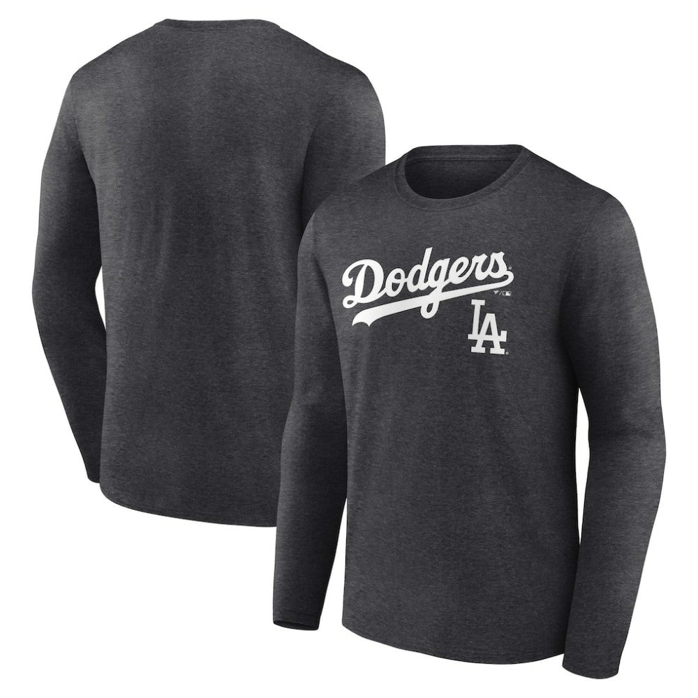 Los Angeles Dodgers Team Lockup Long Sleeve T-Shirt - Charcoal