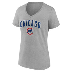 Chicago Cubs Women's Team Lockup V-Neck T-Shirt - Gray
