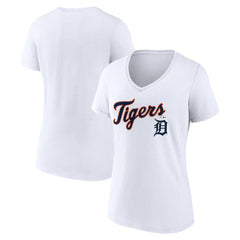 Detroit Tigers Women's Team Lockup V-Neck T-Shirt - White