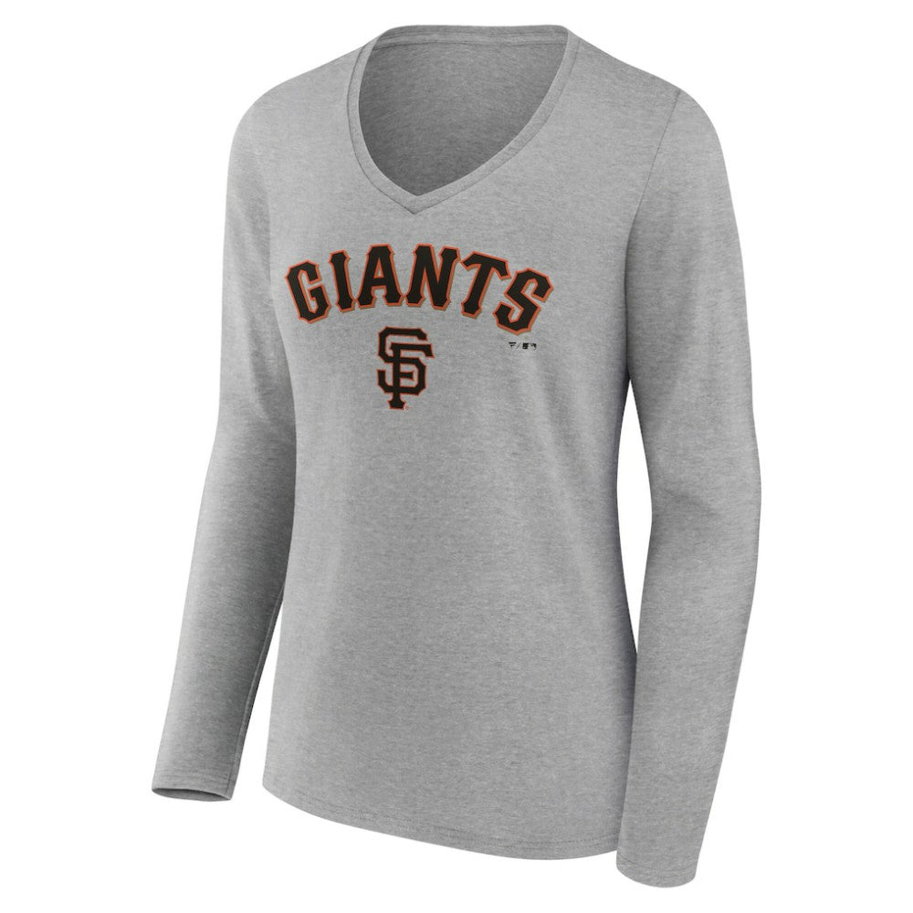 San Francisco Giants Women's Team Lockup Long Sleeve V-Neck T-Shirt - Gray
