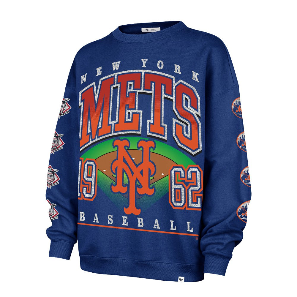 New York Mets Women's Trendy Team Go Big Oversized Sweatshirt - Royal | 47 brand