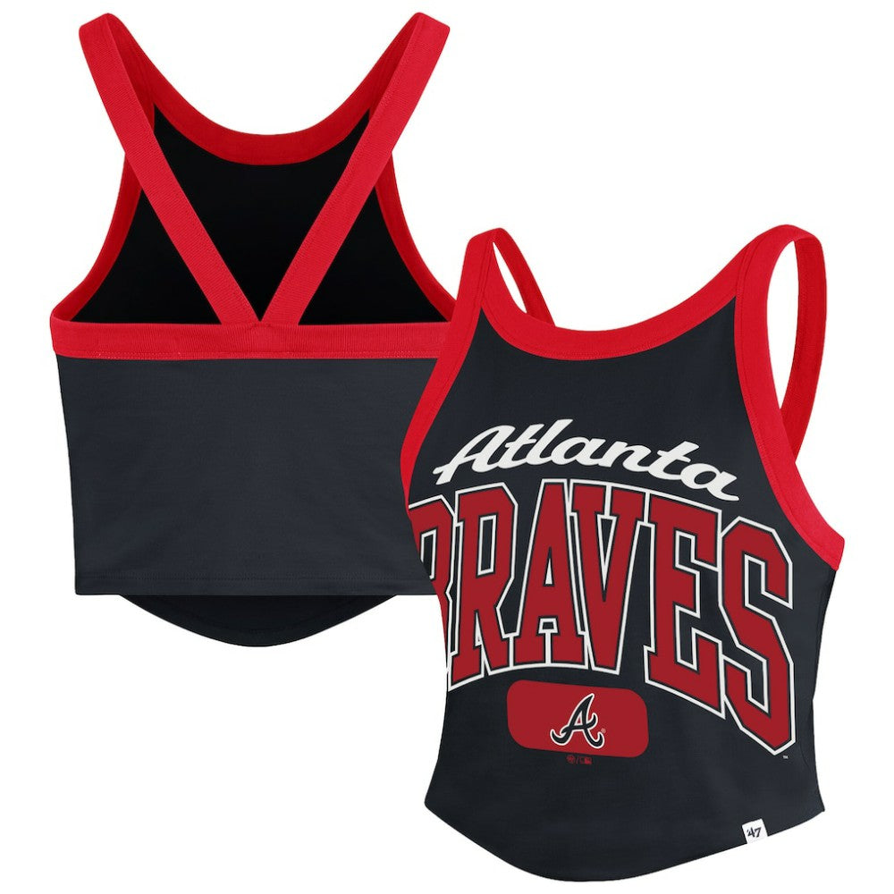 Atlanta Braves Women's Trendy Team Rally Sporty Cropped Racerback Tank Top - Black | 47 brand