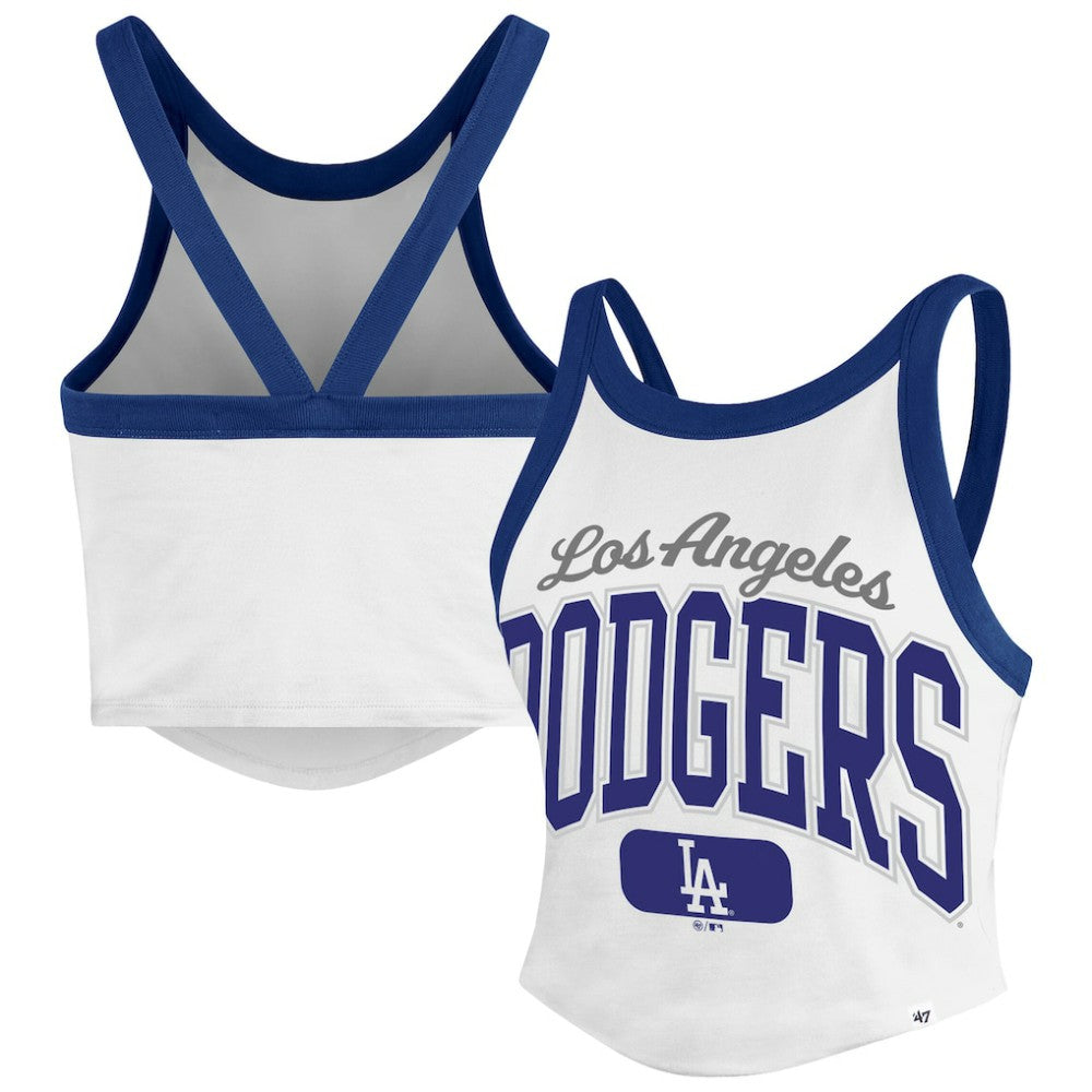 Los Angeles Dodgers Women's Trendy Team Rally Sporty Cropped Racerback Tank Top - White | 47 brand
