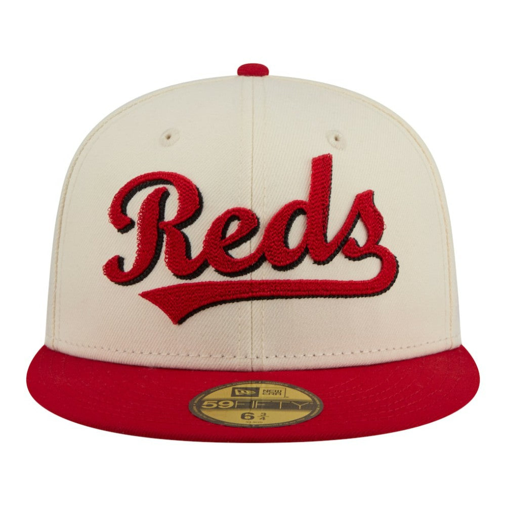 Cincinnati Reds Two-Tone Stitch 59FIFTY Fitted Hat - Cream | New Era