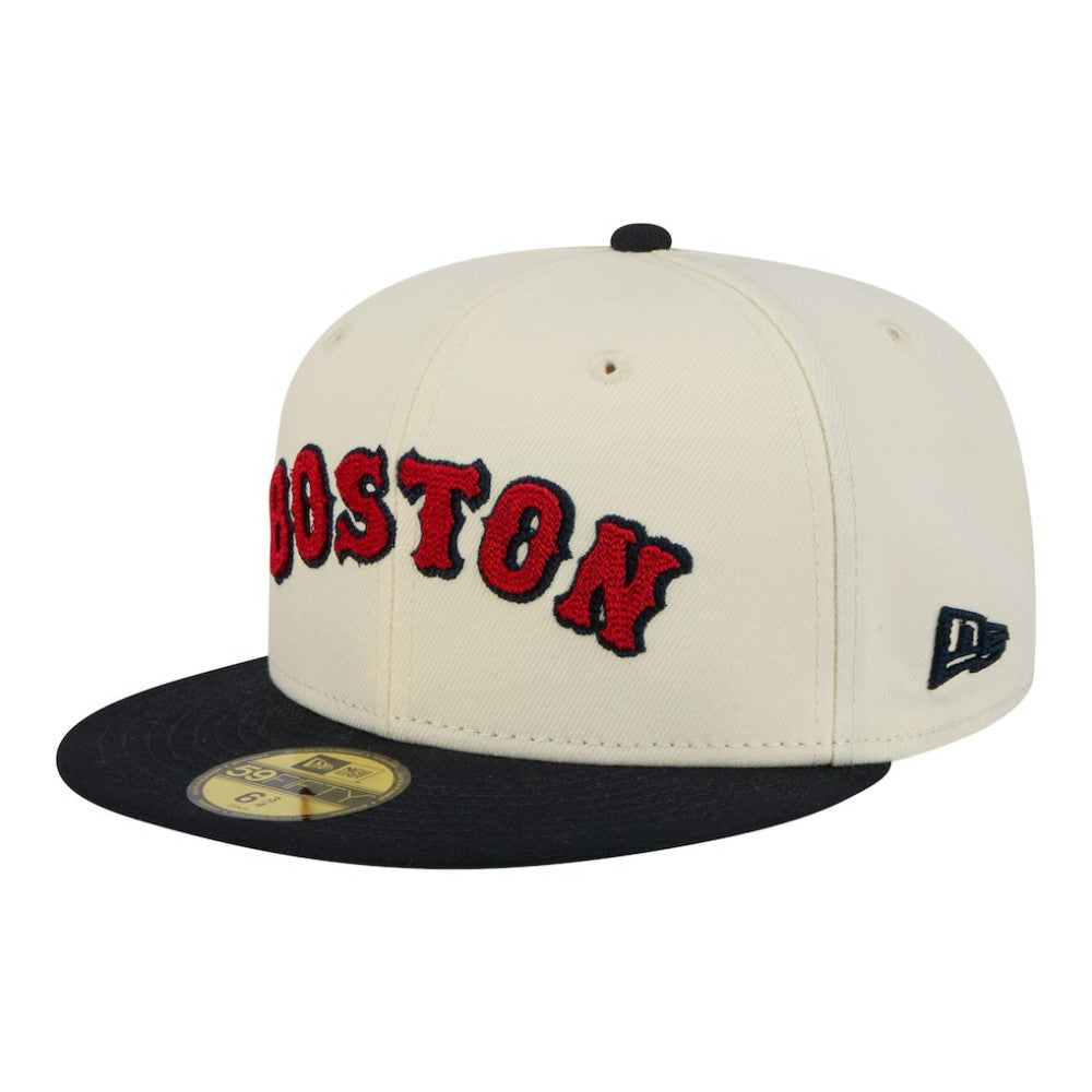 Boston Red Sox Two-Tone Stitch 59FIFTY Fitted Hat - Cream | New Era