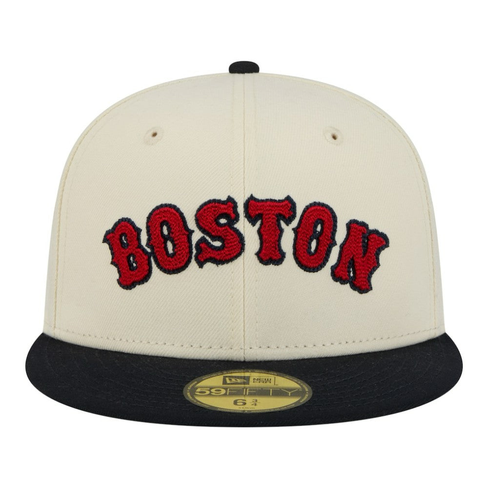 Boston Red Sox Two-Tone Stitch 59FIFTY Fitted Hat - Cream | New Era