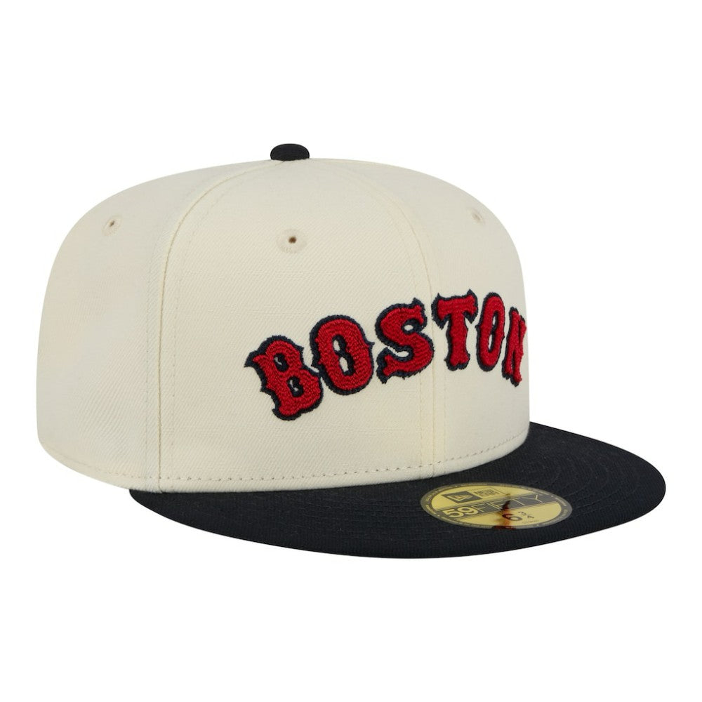 Boston Red Sox Two-Tone Stitch 59FIFTY Fitted Hat - Cream | New Era