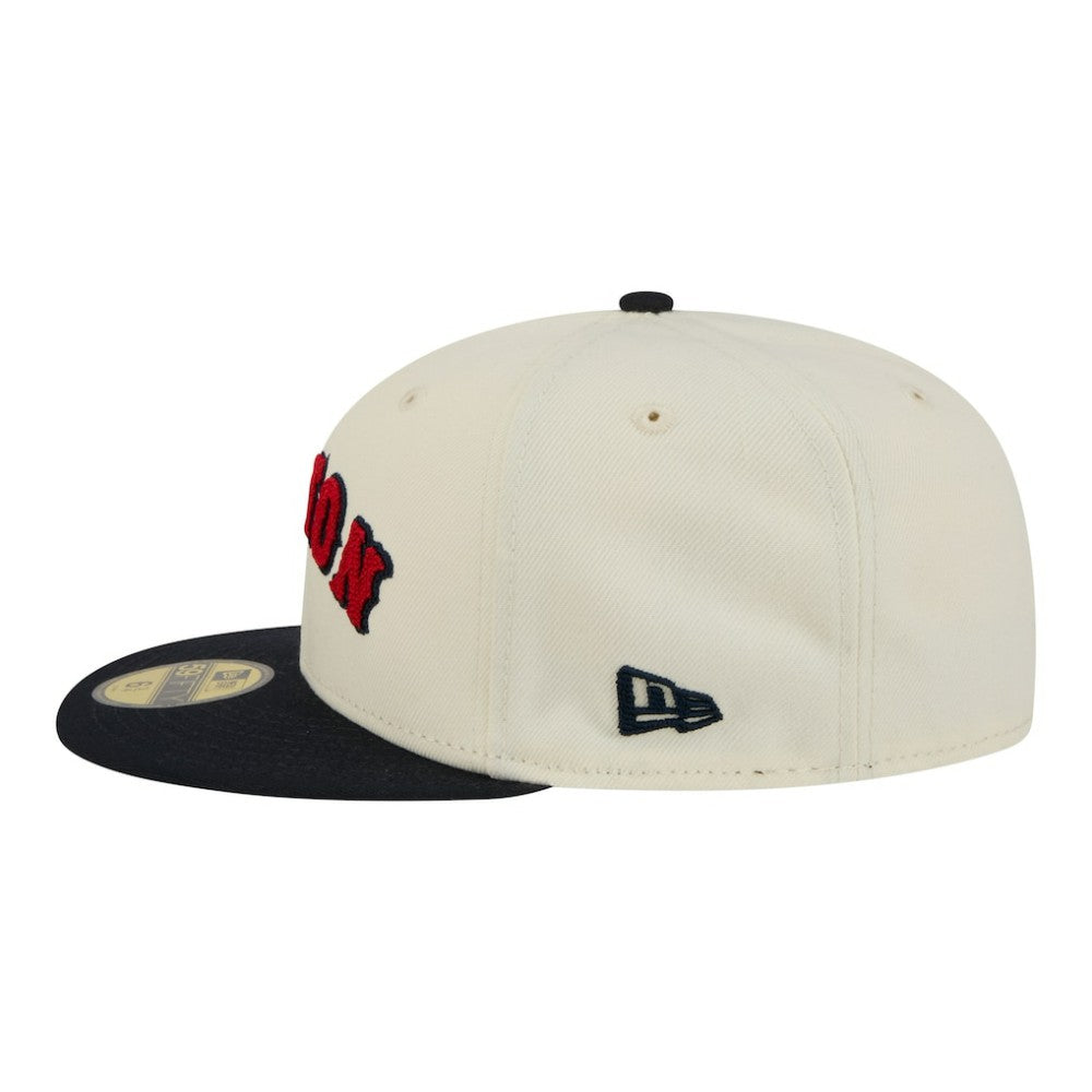 Boston Red Sox Two-Tone Stitch 59FIFTY Fitted Hat - Cream | New Era