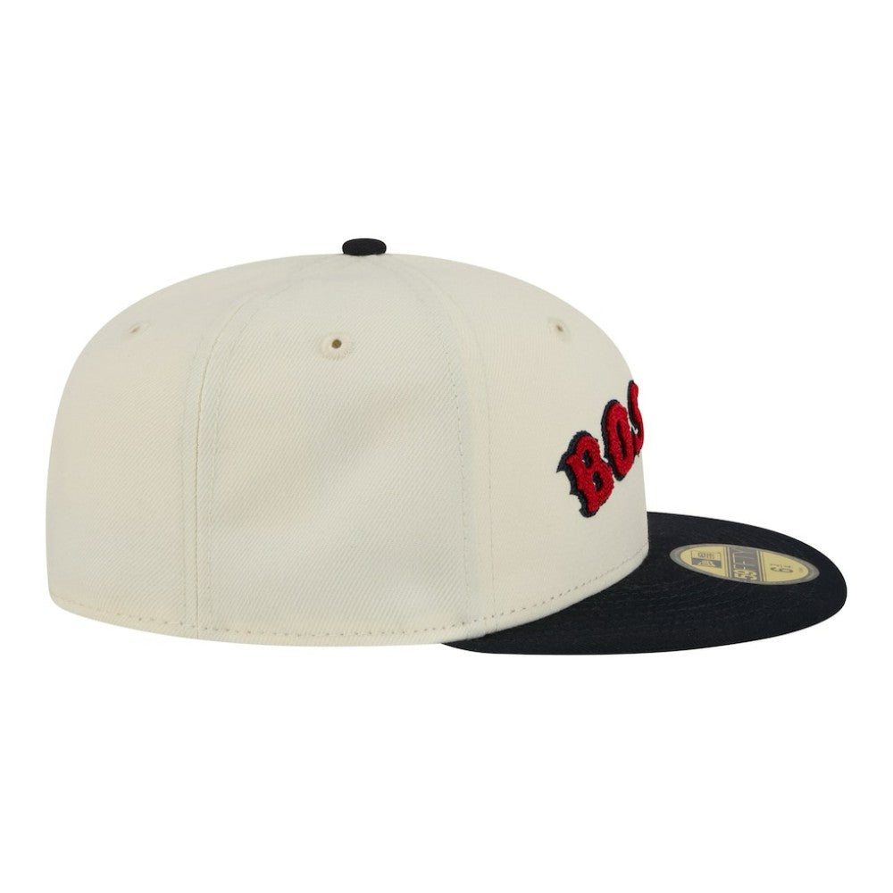 Boston Red Sox Two-Tone Stitch 59FIFTY Fitted Hat - Cream | New Era