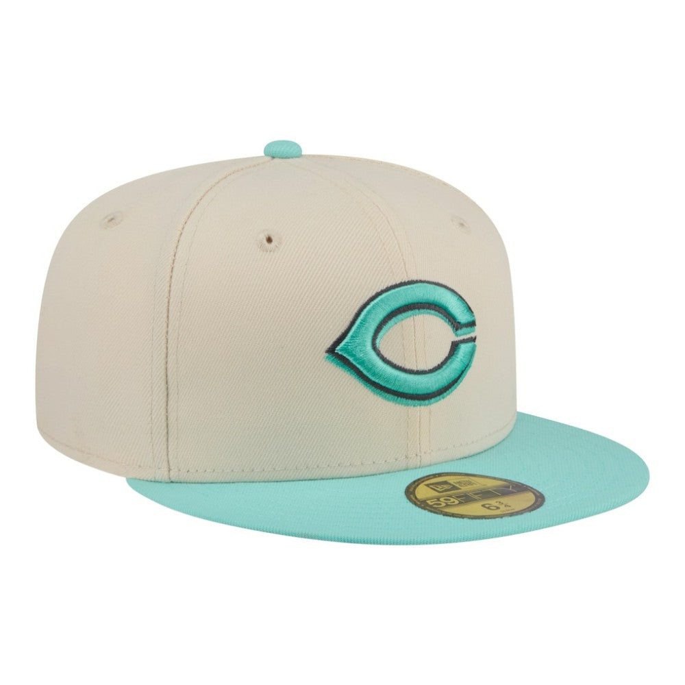 Cincinnati Reds Two-Tone Color Pack 59FIFTY Fitted Hat - Light Beige/Turquoise | New Era