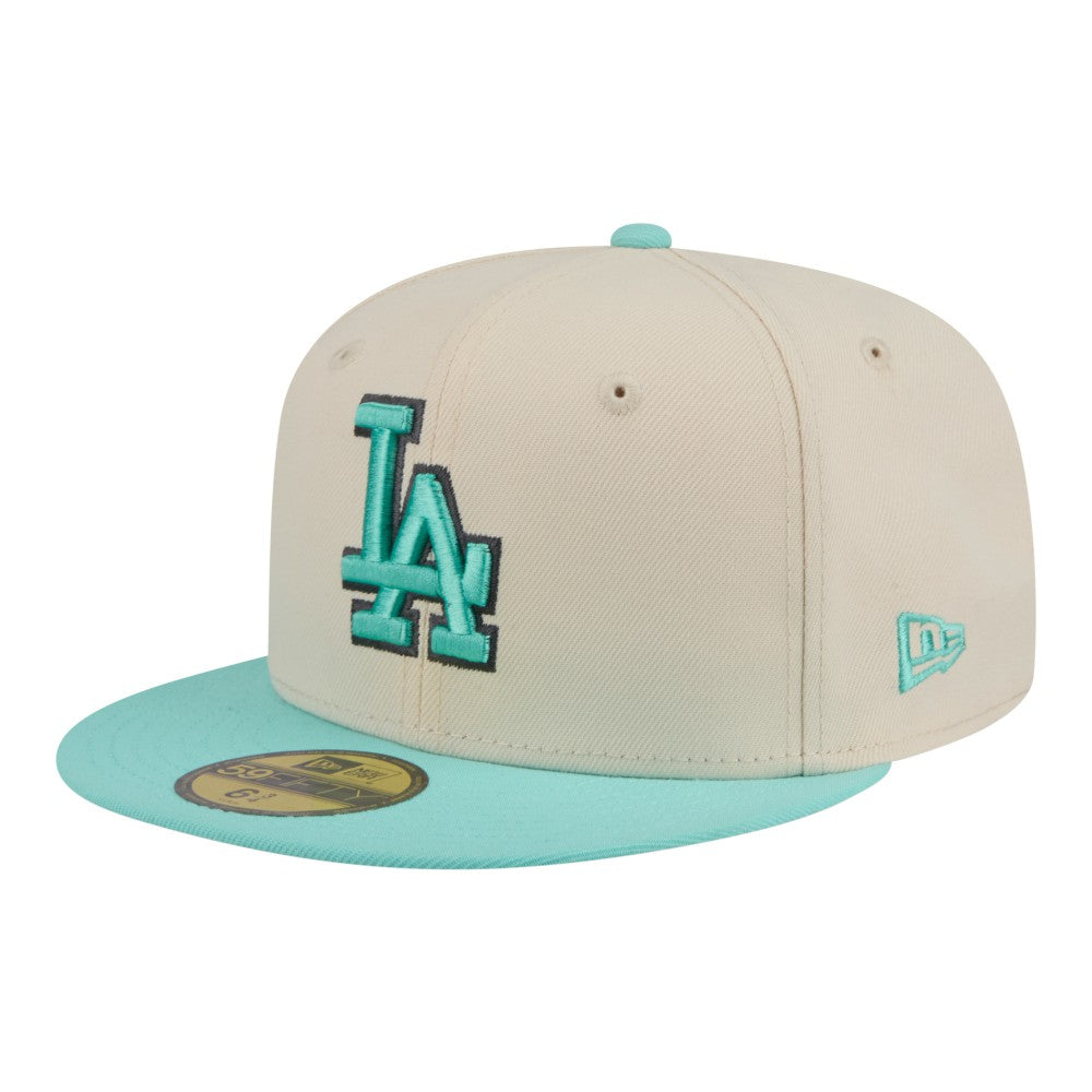 Los Angeles Dodgers Two-Tone Color Pack 59FIFTY Fitted Hat - Light Beige/Turquoise | New Era